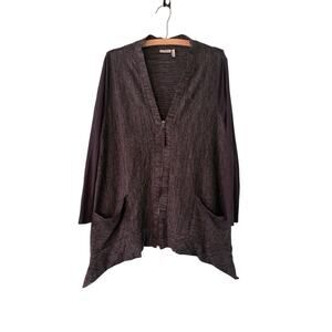 LOGO Lori Goldstein Large Grey Cardigan Sweater Jacket Asymmetric Zip Very Soft